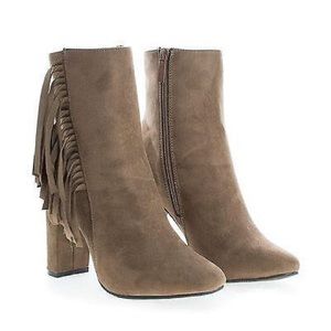 Western Fringe Zip Up High Heel Ankle Boots